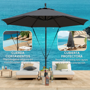 Parasol Excéntrico Ø 290 cm Sombrilla de Jardín con Base Cruzada Manivela Funda para Sombrilla y Cuerda de Viento Anti-UV 50+ Sombrilla para Terraza Patio Gris Oscuro