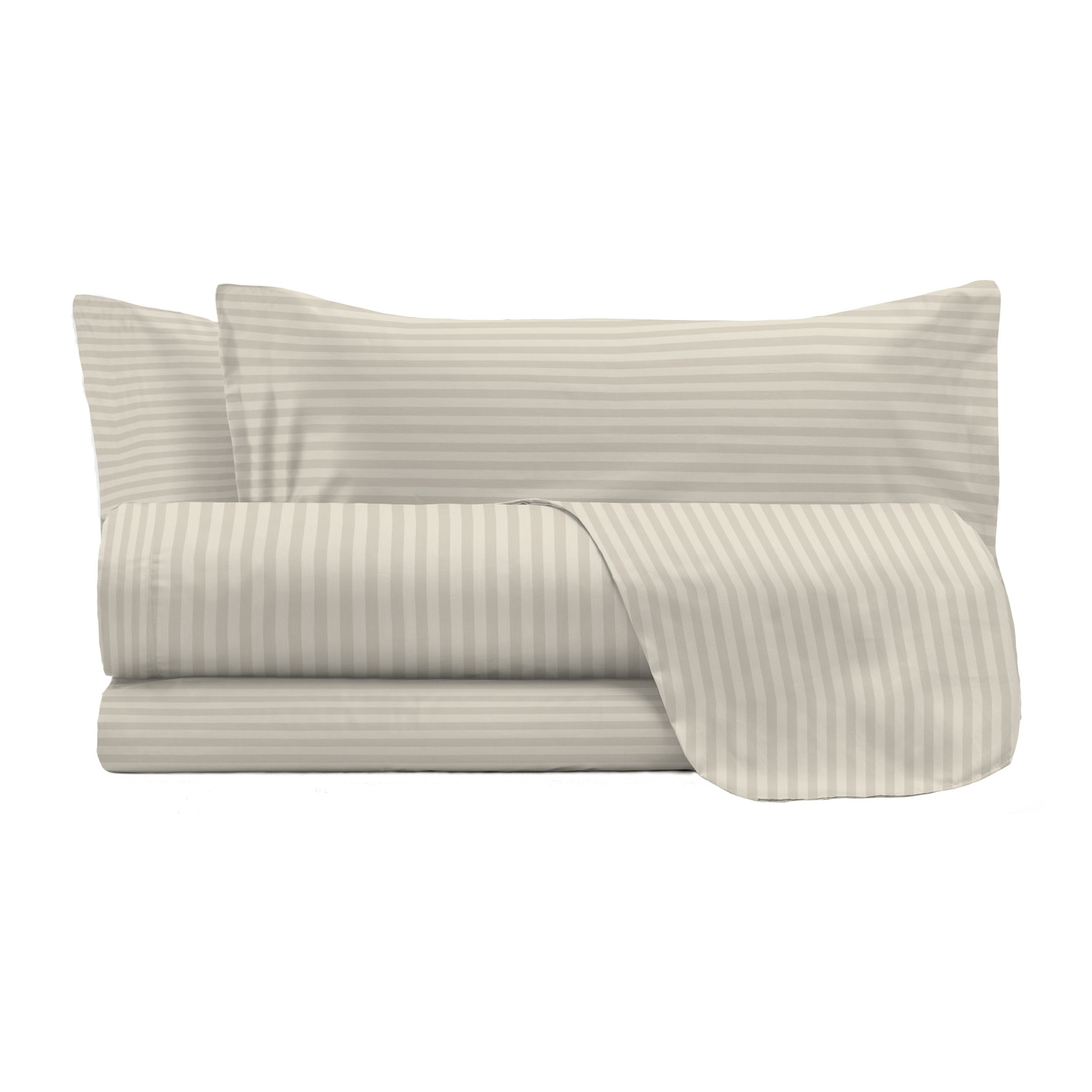 COMPLETO LETTO SATIN STRIPES, 100% Raso di Poliestere, Tinta Unita, Made in Italy - TORTORA