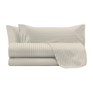 COMPLETO LETTO SATIN STRIPES, 100% Raso di Poliestere, Tinta Unita, Made in Italy - TORTORA