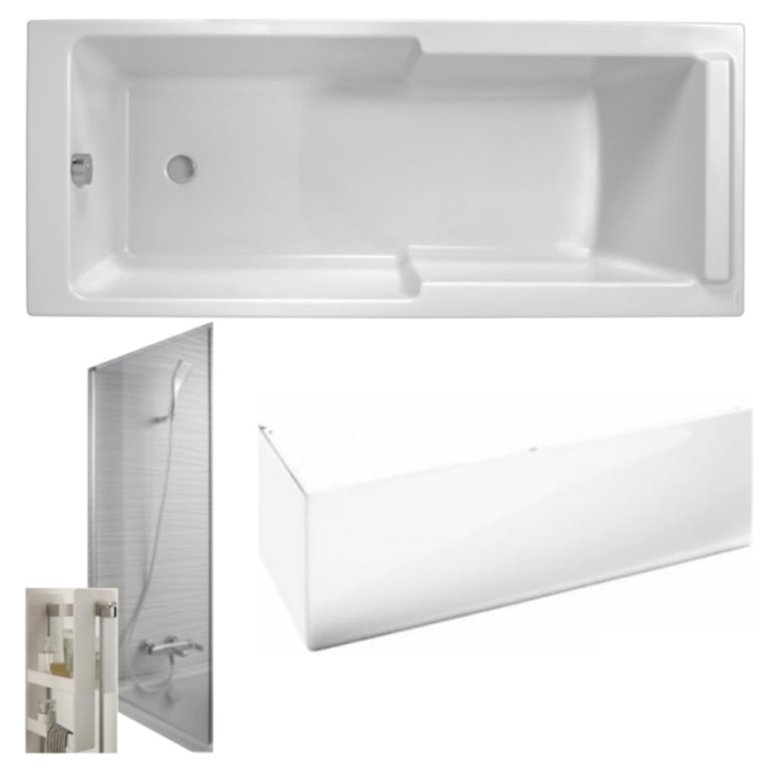 Baignoire bain douche JACOB DELAFON Struktura + pare bain + tablier + étagère