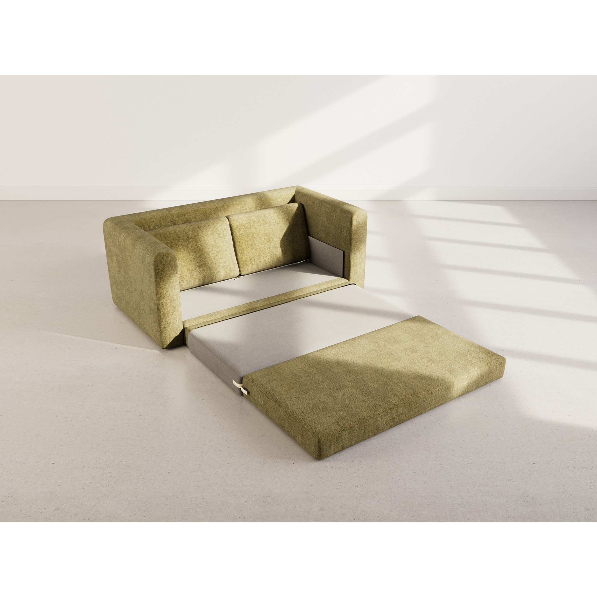 Marilia - Canapé 2 places convertible déplimousse en velours texturé - Vert Olive