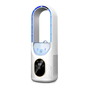 Ventilatore senza pale Y088. Con funzione di nebulizzazione, 6 velocità e timer fino a 6 ore. Serbatoio da 100 ml e luce ambientale a 7 colori.
