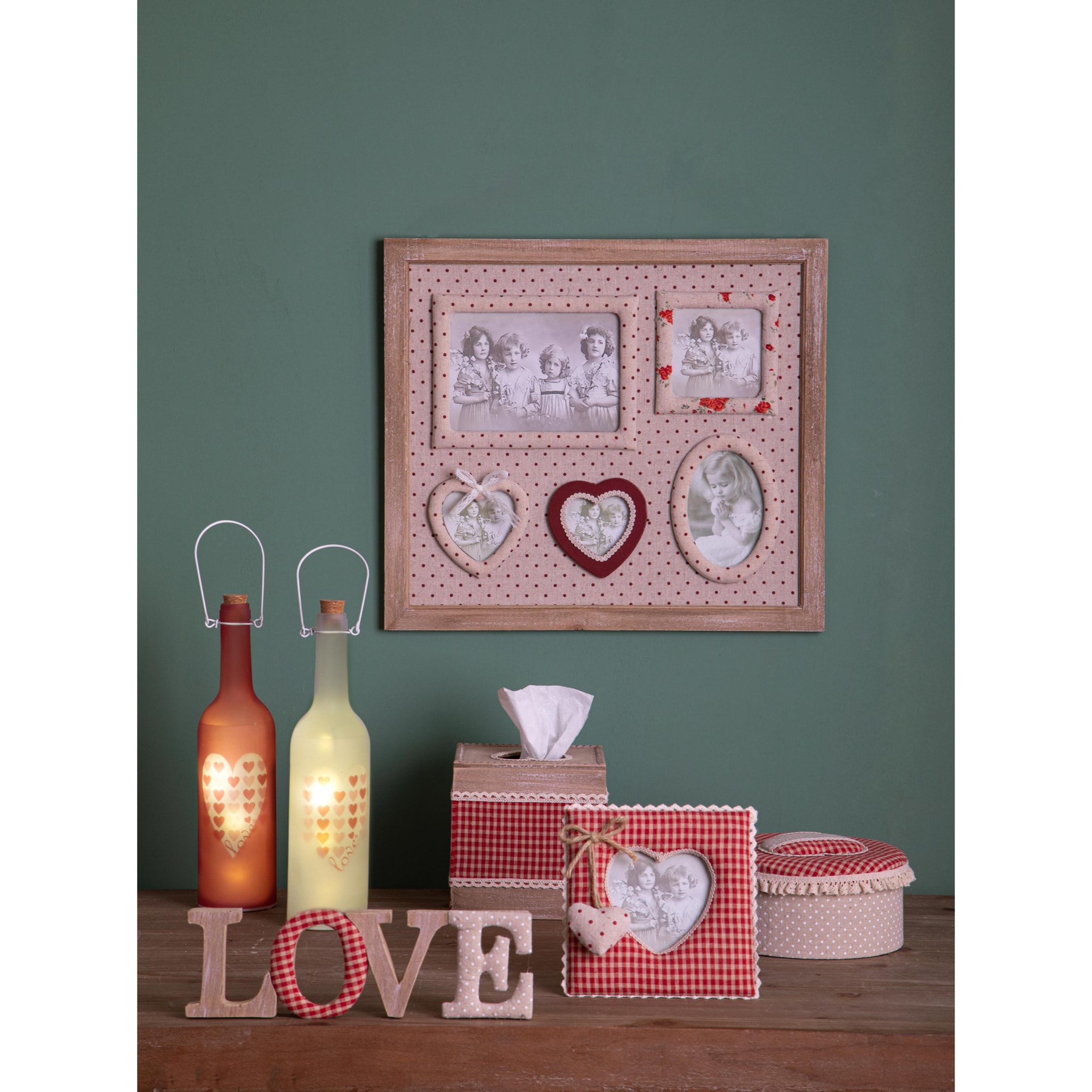 Portafoto Cuore Singolo. Altezza 15 Cm - Pezzi 3 - 15X15X2,5cm - Colore: Verde - Bianchi Dino - Portafoto,Cornici Multifoto, Specchi