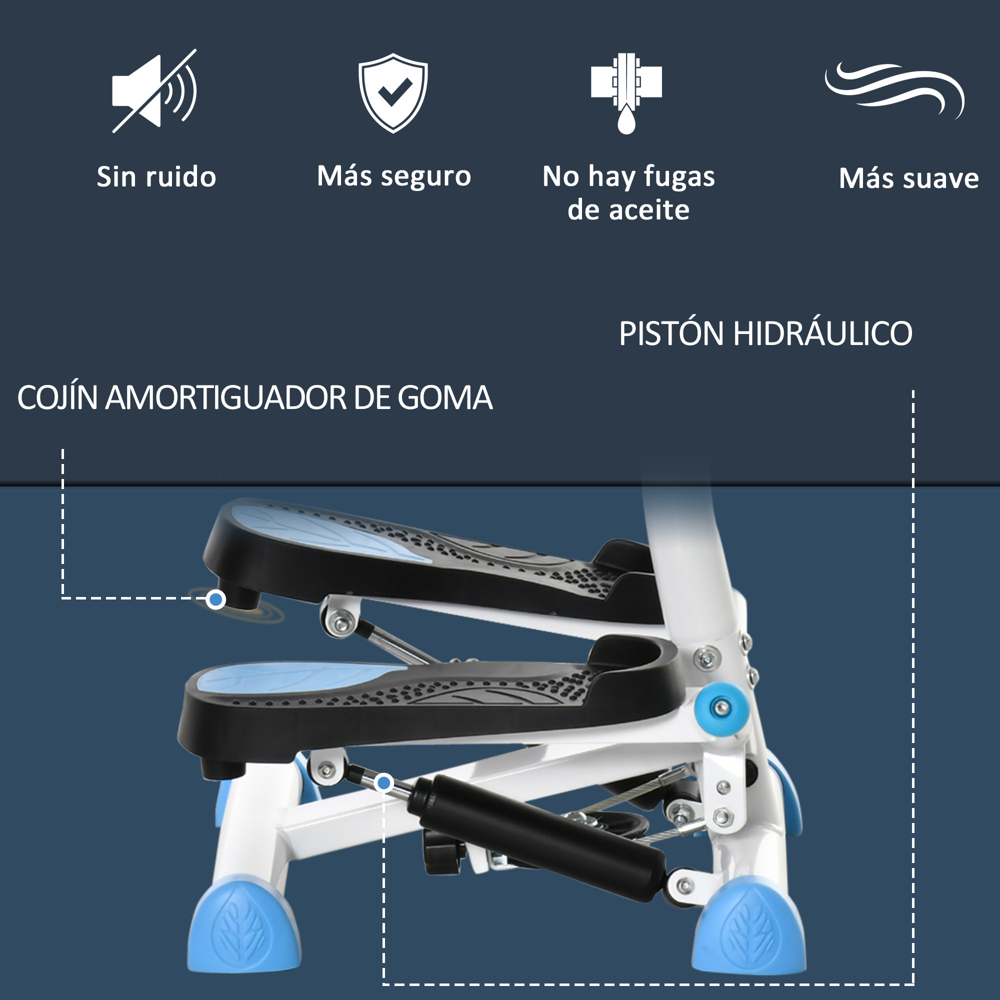 Máquina de Step Stepper Fitness en Casa para Escaleras con Pantalla LCD Manillar y Pedales Antideslizantes Equipo de Ejercicio para Gimnasio Oficina 55x44x108 cm Blanco y Azul