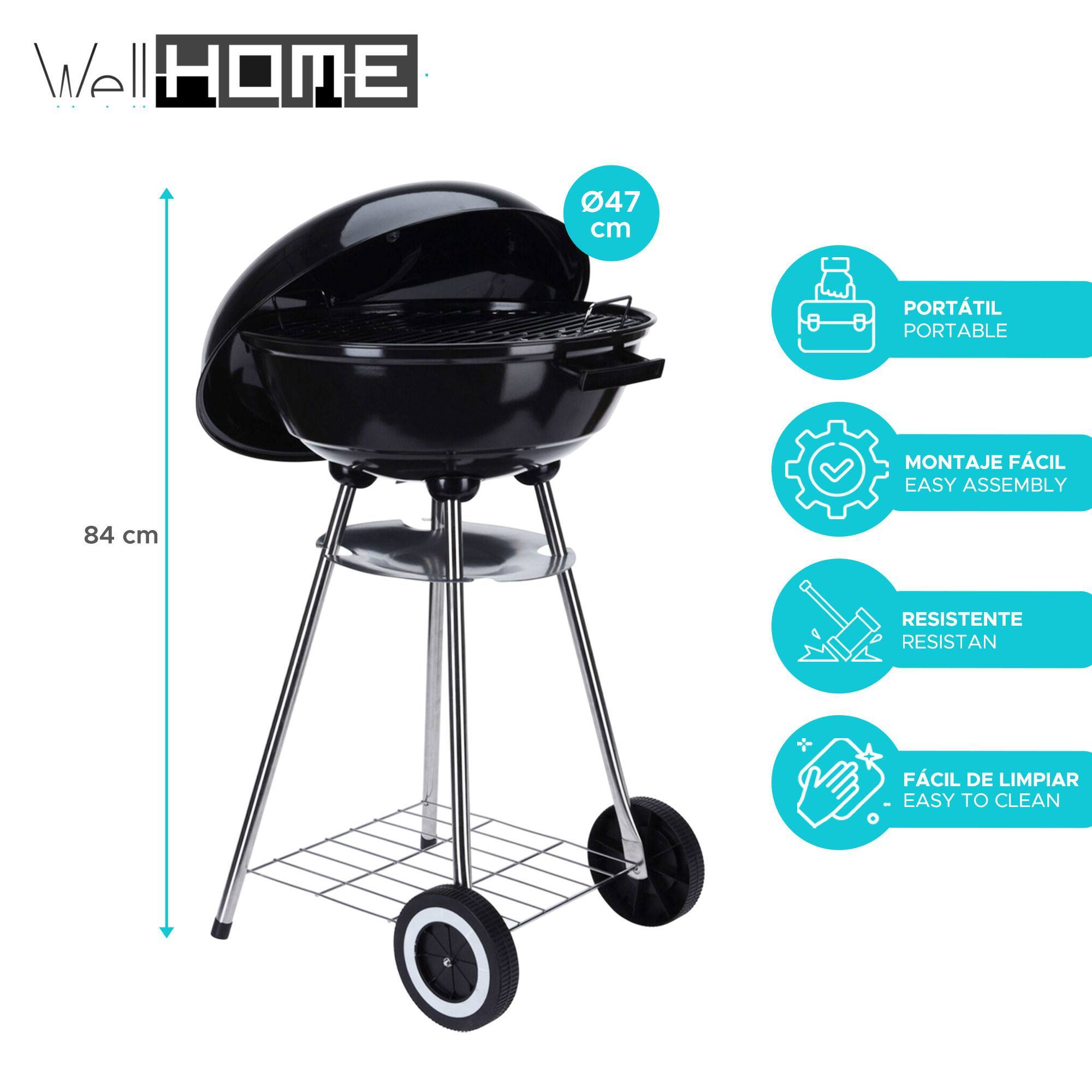 Well Home Barbacoa con ruedas tipo bowl Ø47cm