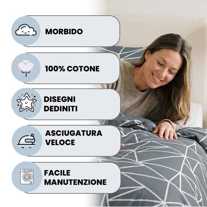 PARURE COPRIPIUMINO IDA, 100% Cotone - MARTE