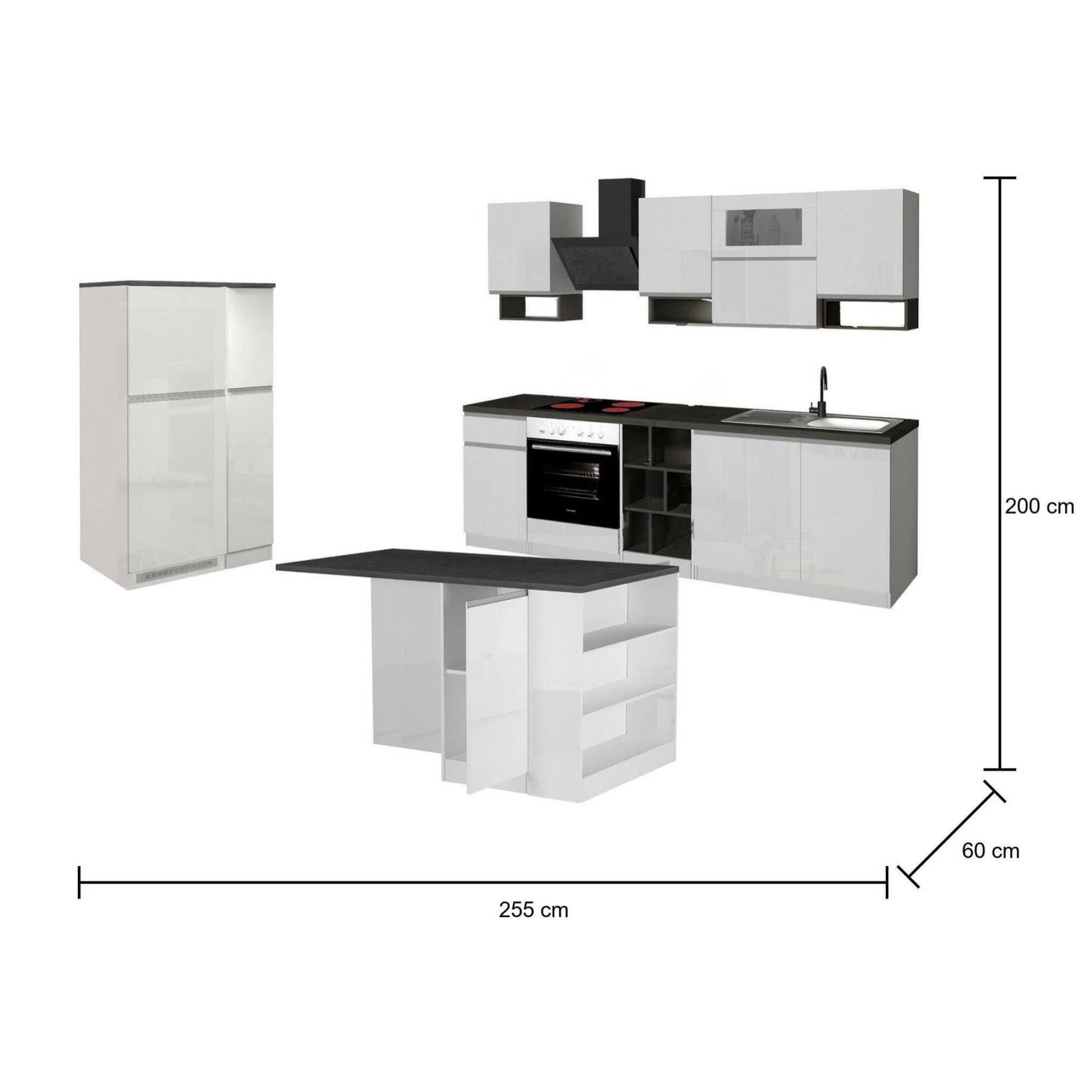 Cucina completa Dantenucc, Set da cucina modulabile, Cucina componibile con più elementi, 100% Made in Italy, Bianco lucido e Ardesia