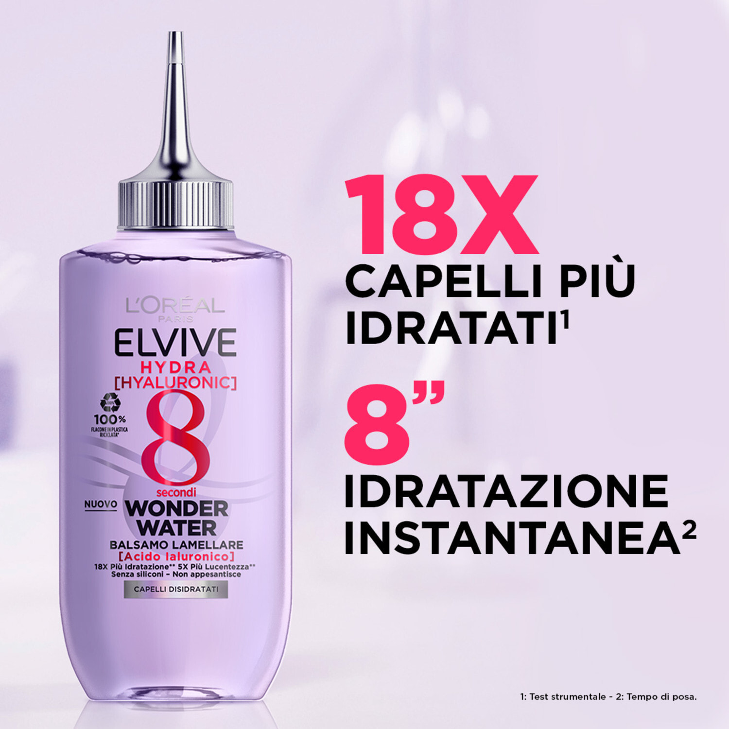 Balsamo Lamellare Idratante per Capelli Disidratati Elvive Hydra Hyaluronic 8 Secondi Wonder Water con Acido Ialuronico - Flacone da 200ml