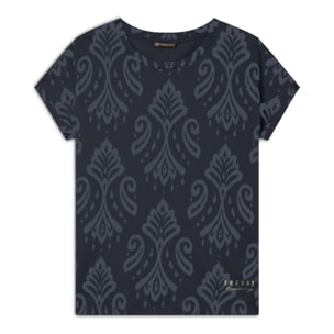 T-shirt floreale in jersey con maniche a kimono