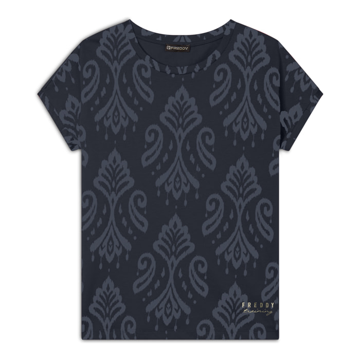 T-shirt floreale in jersey con maniche a kimono