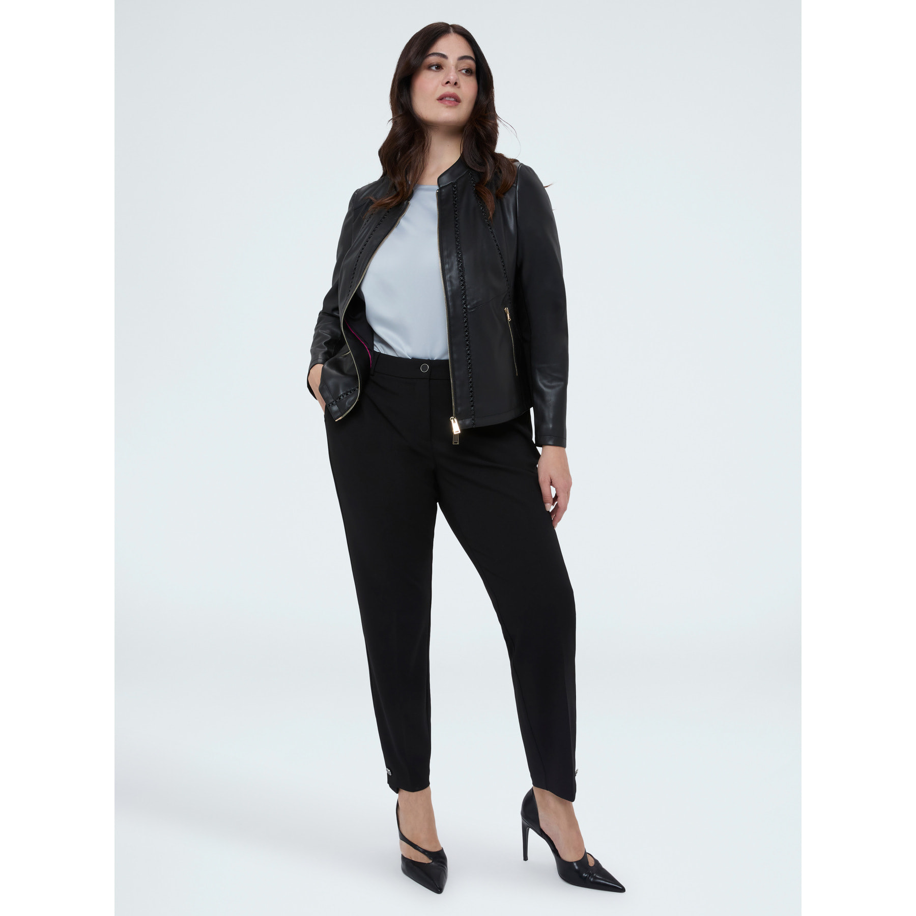 Fiorella Rubino - T-shirt bimaterica con scollo tondo - Grigio