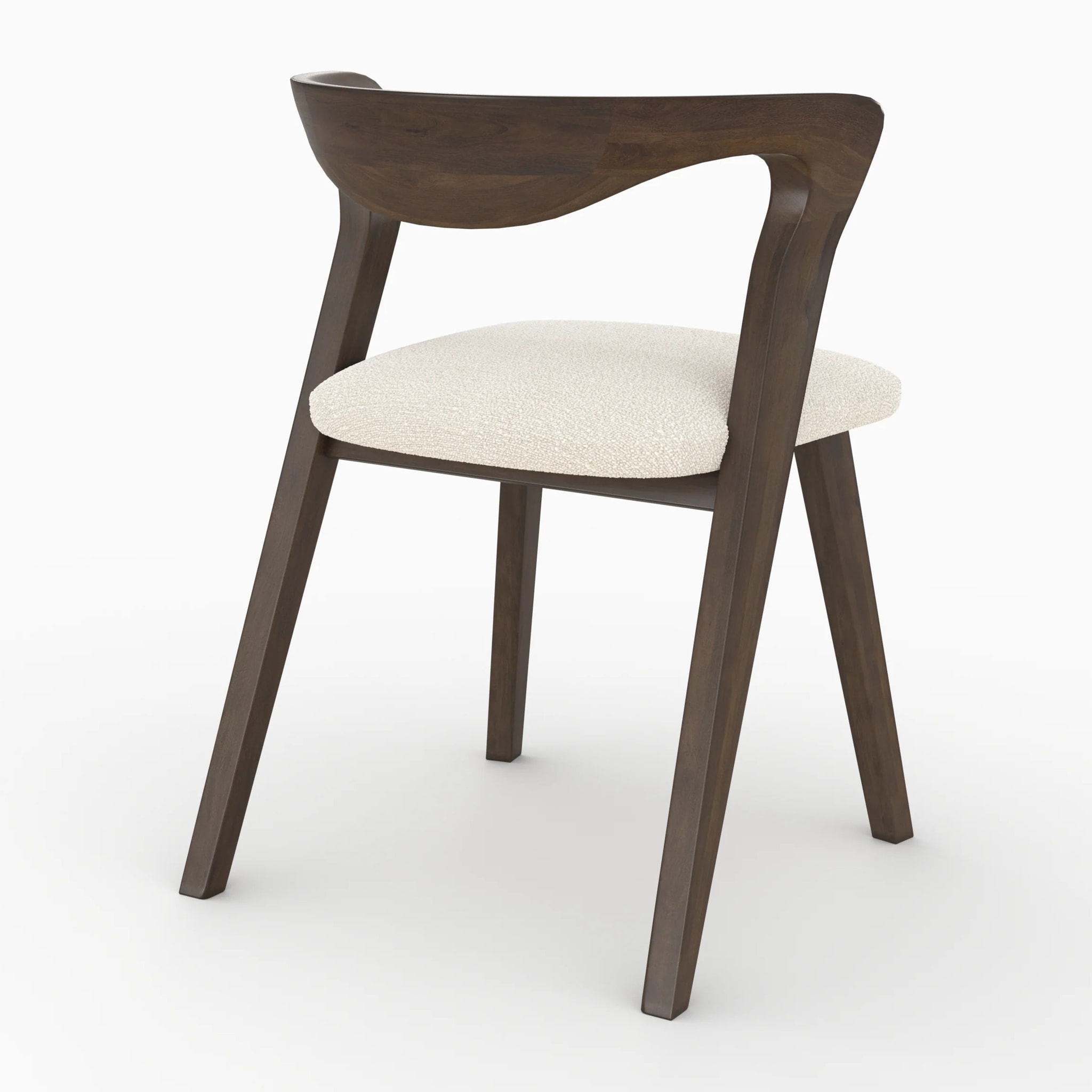 Chaise en bois d'hévéa foncé et tissu bouclé crème - Vega