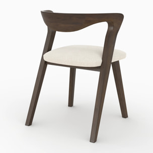 Chaise en bois d'hévéa foncé et tissu bouclé crème - Vega
