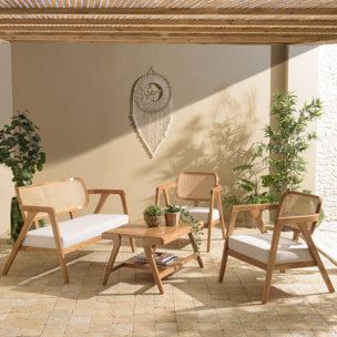 WILL - Ensemble FLORES : canapé 2 p. 2 fauteuils 1 table basse en teck