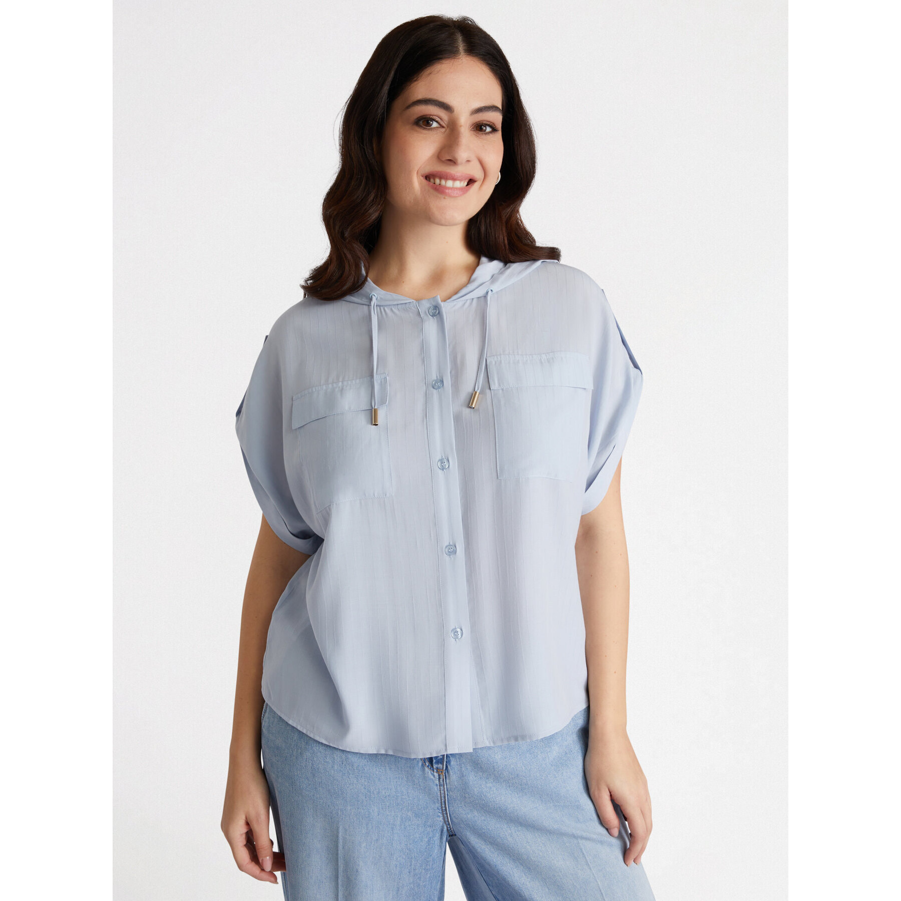 Fiorella Rubino - Camicia a righe con cappuccio - Azzurro