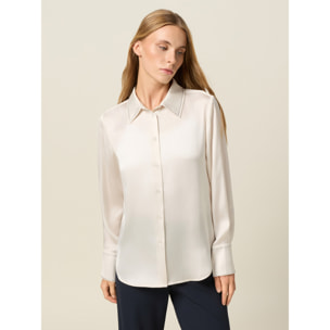 Oltre - Camisa de satén con detalle de cadenillas - Blanco