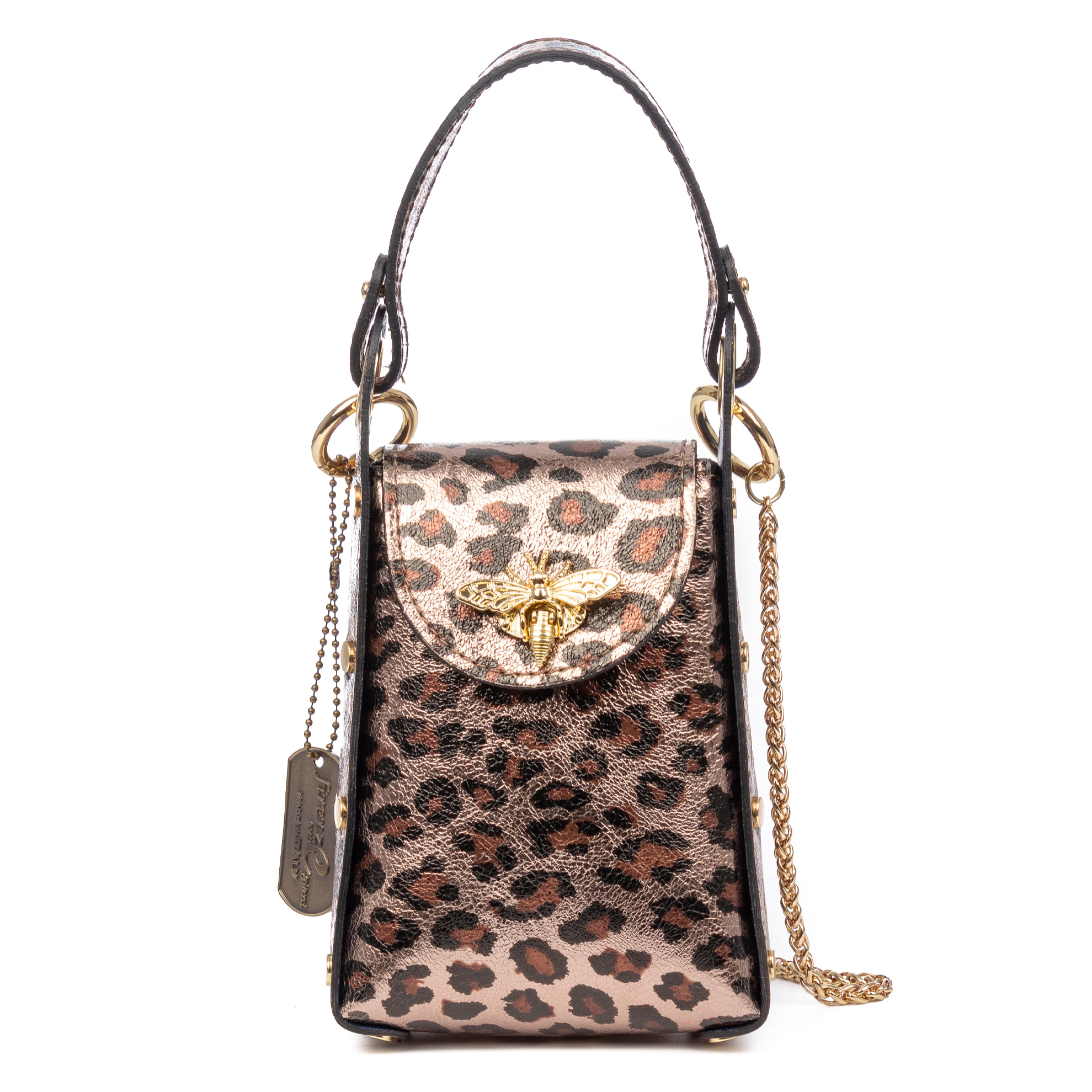 Alviano bolso de mano mujer. Piel auténtica Gamuza con estampado animal print leopardo lacada brillante.