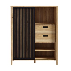 Armoirette L103cm 1 porte 2 tiroirs décor bois chêne et noir - BOSTON