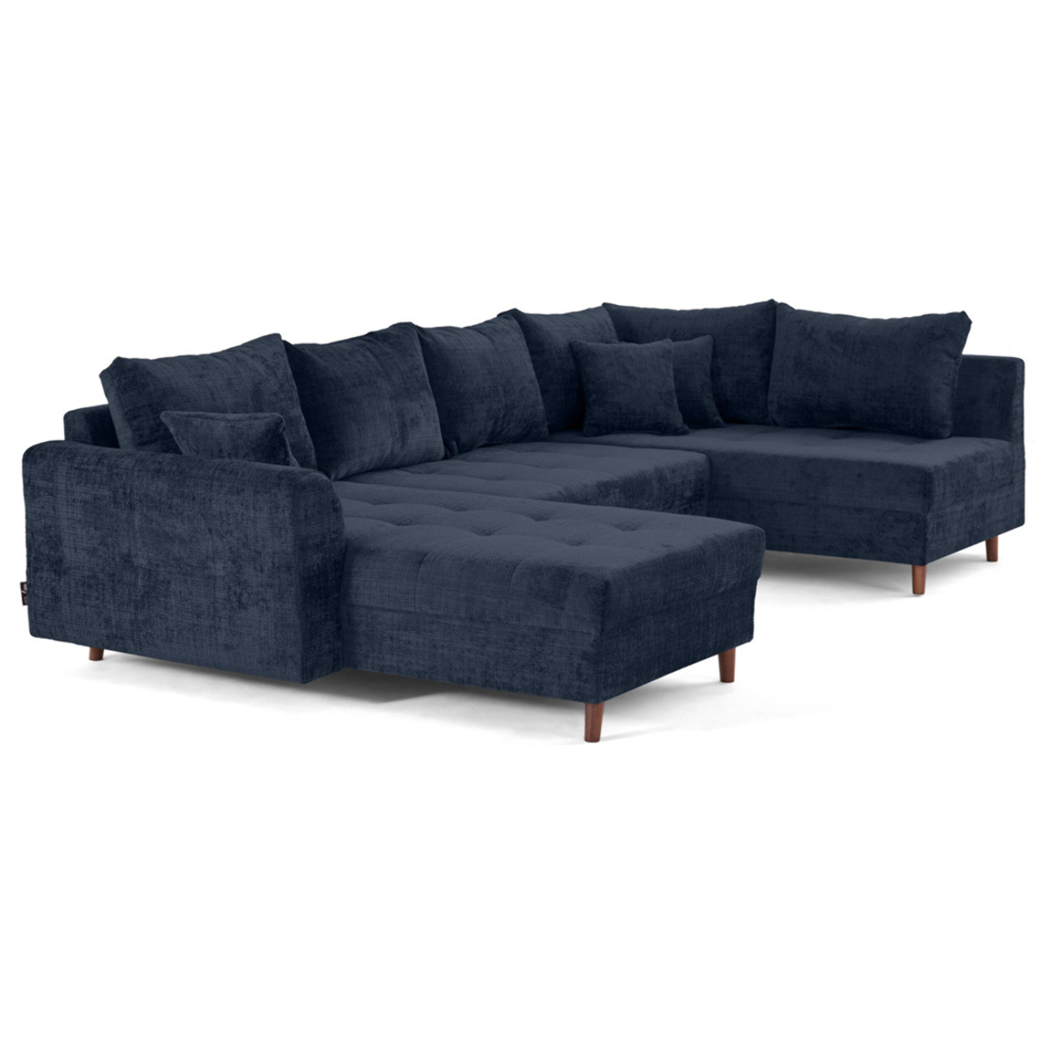 Rune - canapé panoramique d'angle droit 7 places en velours texturé - Bleu