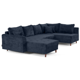 Rune - canapé panoramique d'angle droit 7 places en velours texturé - Bleu