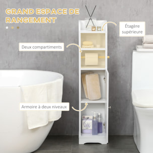 Meuble WC armoire toilette - porte, 2 étagères, niche, support papier - dim. 23L x 18l x 100H cm - blanc