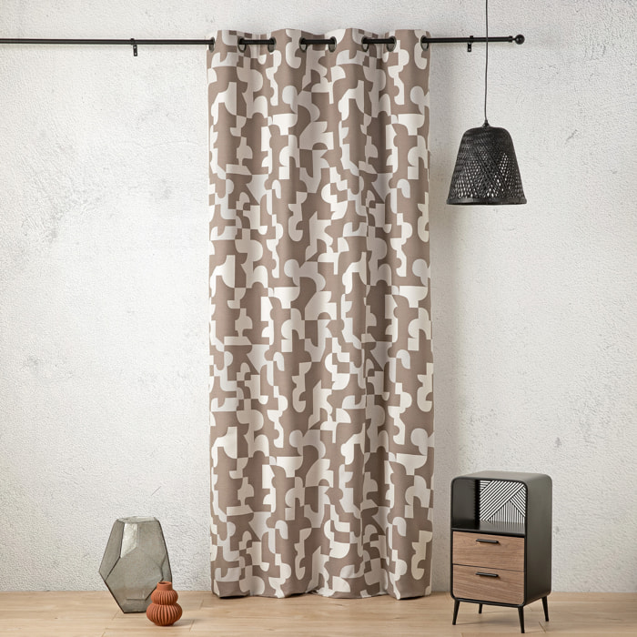 Rideau jacquard géométrique texturé rétro - Taupe