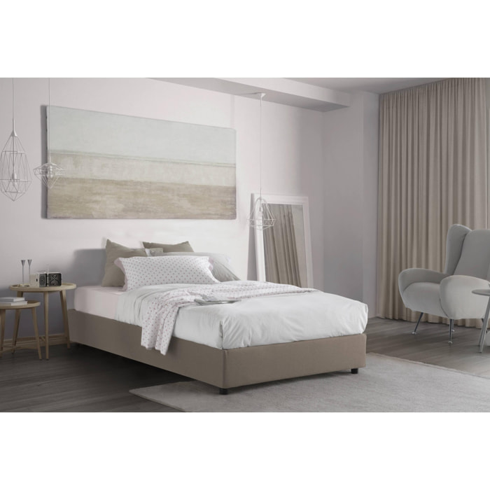 Letto piazza e mezza Rebecca, Letto contenitore con rivestimento in tessuto, 100% Made in Italy, Apertura frontale, con materasso Cm 120x200 incluso, Tortora