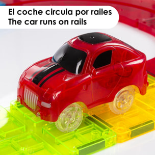 Pista para coches con piezas magnéticas. 37 piezas. Crea tus propios circuitos. Incluye cruce, puente y 1 coche.