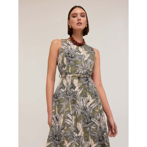 Motivi - Vestido acampanado con estampado de jungla - Verde militare