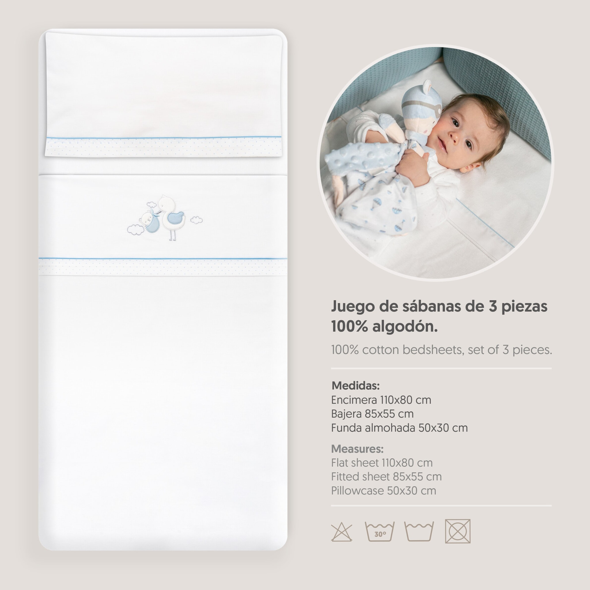 Triptico Minicuna Cigueña Oso Bco/Azul