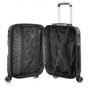 DAM Valigia da cabina Trolley estensibile in materiale leggero ABS+PC ad alta resistenza con angoli rinforzati. Serratura numerica TSA, 4 ruote doppie estraibili e girevoli a 360°. 37x24x56 Cm. Colore: Verde