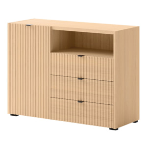 Judy - buffet bas 106 cm - 1 porte, 3 tiroirs et 1 niche - Bois