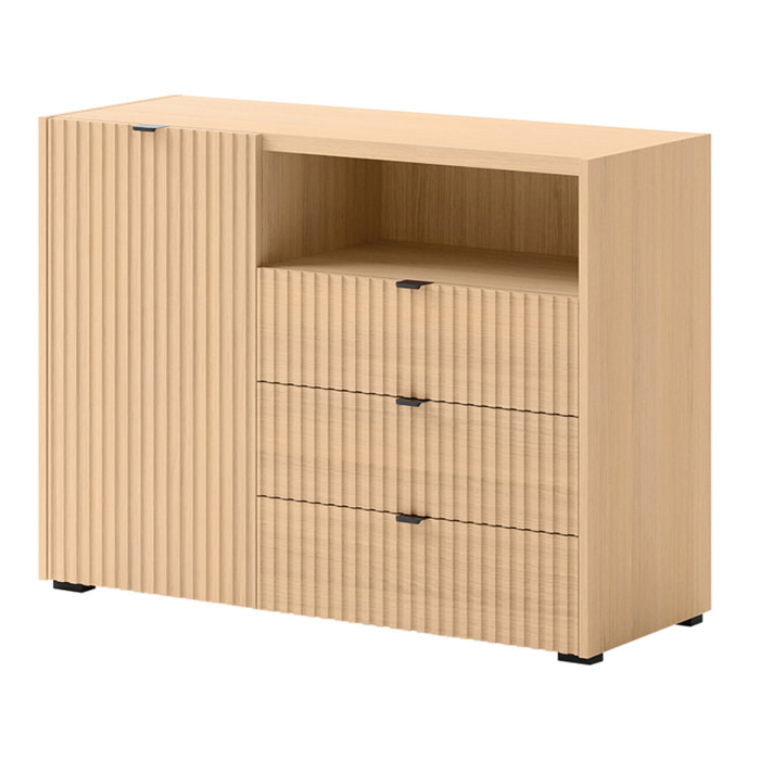 Judy - buffet bas 106 cm - 1 porte, 3 tiroirs et 1 niche - Bois