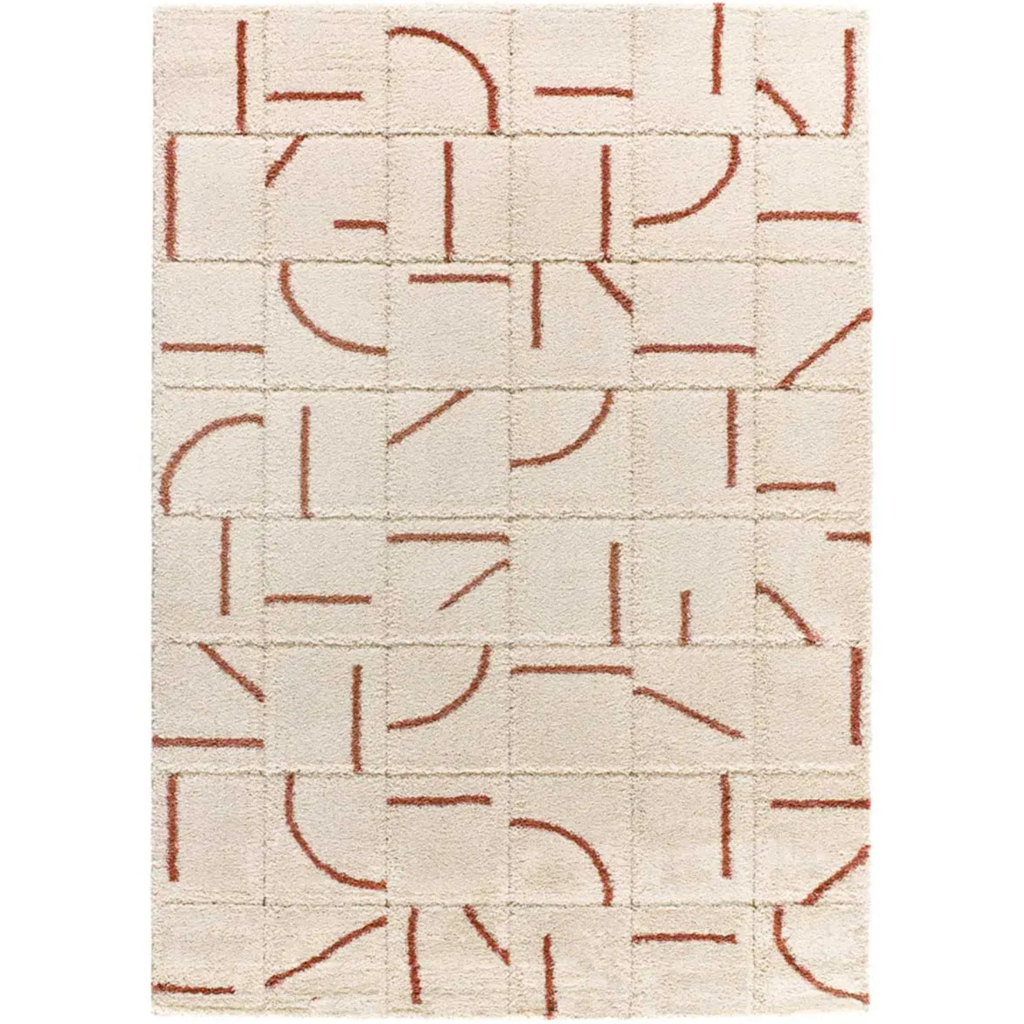 BRENDA Alfombra shaggy geométrica con relieve blanco y motivos caldera, varias medidas disponibles