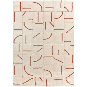 BRENDA Alfombra shaggy geométrica con relieve blanco y motivos caldera, varias medidas disponibles