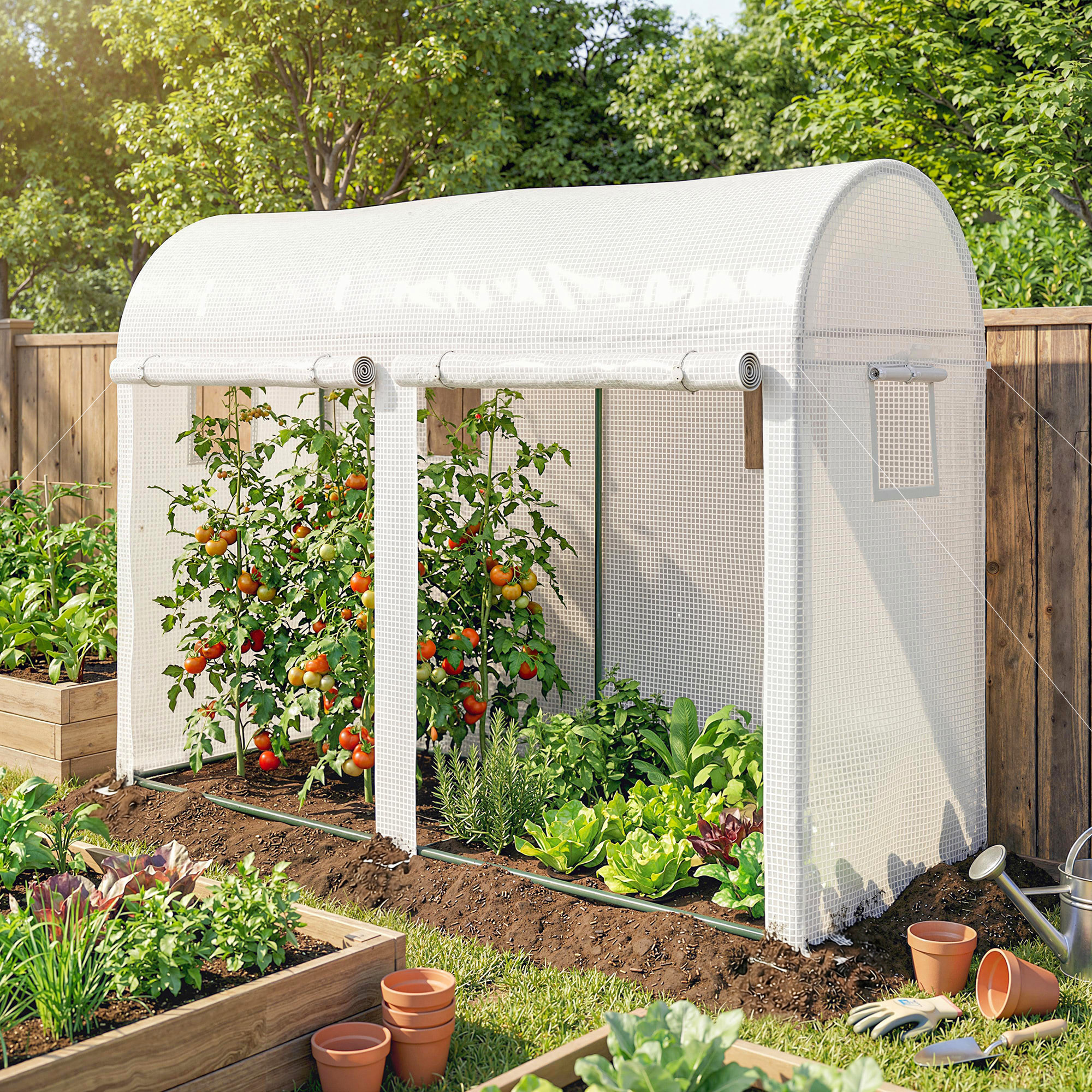 Serre de Jardin serre à tomates dim. 3 x 1 x 2 m 2 portes 4 fenêtres acier PE haute densité blanc