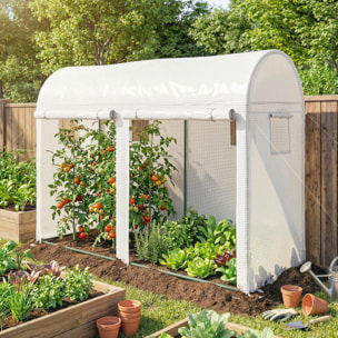 Serre de Jardin serre à tomates dim. 3 x 1 x 2 m 2 portes 4 fenêtres acier PE haute densité blanc