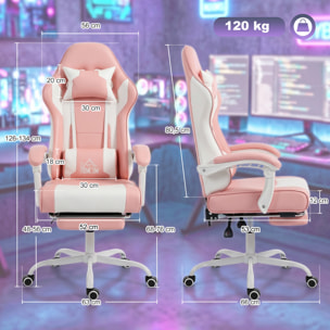 Silla Gaming Ergonómica, Silla Gamer con Lumbar Masaje Vibración, Reclinable 155°, Altura Ajustable, Reposacabezas y Reposapiés Retráctil, para Oficina, Estudio, Rosa