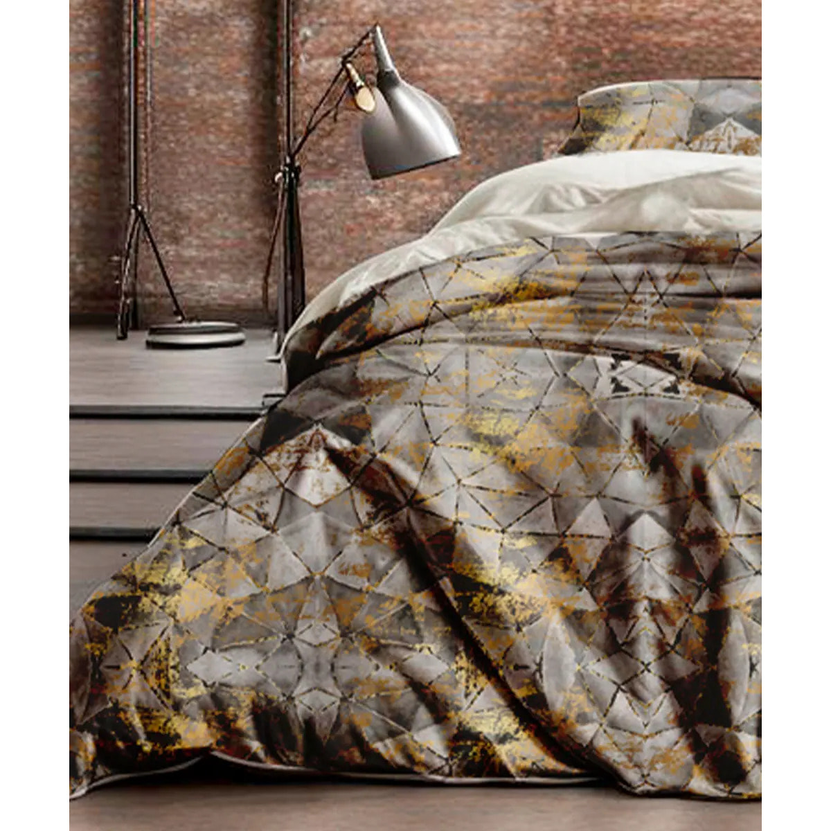 Parure Copripiumino 2 piazze Habito Prisma Grigio in Cotone 100% Made in Italy, Stampa Digitale HD