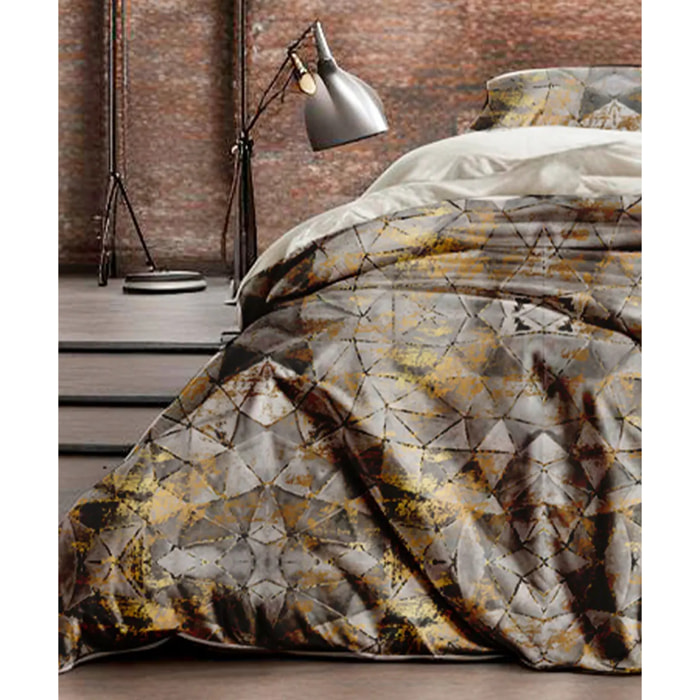 Parure Copripiumino 2 piazze Habito Prisma Grigio in Cotone 100% Made in Italy, Stampa Digitale HD