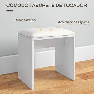 Tocador de Maquillaje con Taburete Mesa de Maquillaje con Espejo Estantes Abiertos Cajón y Estante Ajustable Anti-vuelco para Dormitorio Salón Blanco