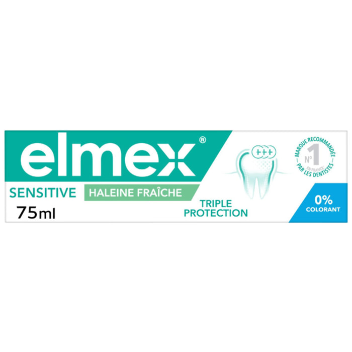 Pack de 12 - elmex - Dentifrice Sensitive Haleine Fraîche Triple Protection 0% Colorant 75ml