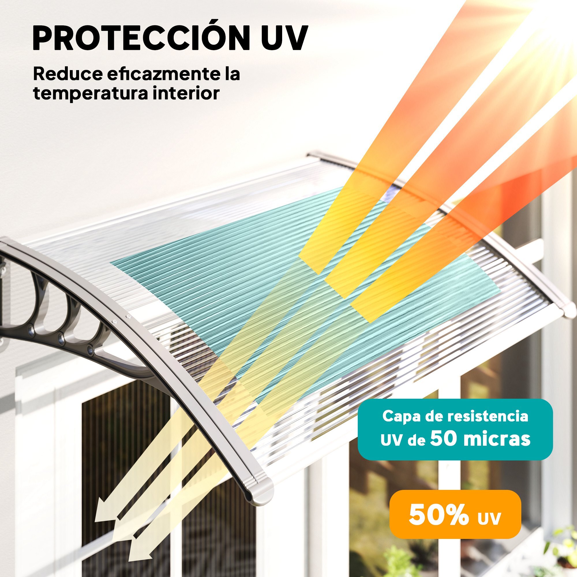 Marquesinas Exterior para Puertas y Ventanas, 100x75 cm, Tejadillo de Protección contra Sol y Lluvia, con Cubierta de Policarbonato, Barra de Aluminio, Transparente