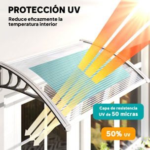 Marquesinas Exterior para Puertas y Ventanas, 100x75 cm, Tejadillo de Protección contra Sol y Lluvia, con Cubierta de Policarbonato, Barra de Aluminio, Transparente