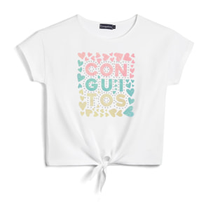 Camiseta de Niña con Logo Frontal en Blanco