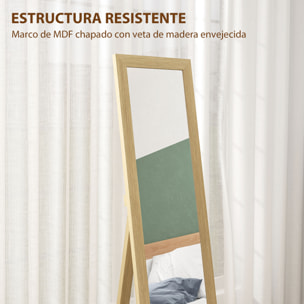 Espejo de Pie Cuerpo Entero 157x37 cm, Espejo de Cuerpo Entero con Soporte, 3 Formas de Uso, Independiente, Montaje Pared y Apoyado, para Salón, Entrada, Dormitorio, Roble