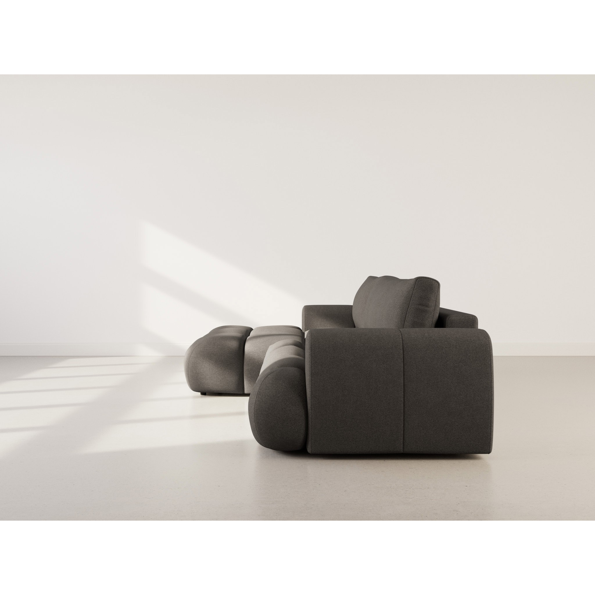 Yulin - Canapé d'angle gauche 4 places convertible avec coffre en tissu bouclette - Gris foncé