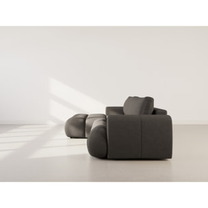 Yulin - Canapé d'angle gauche 4 places convertible avec coffre en tissu bouclette - Gris foncé