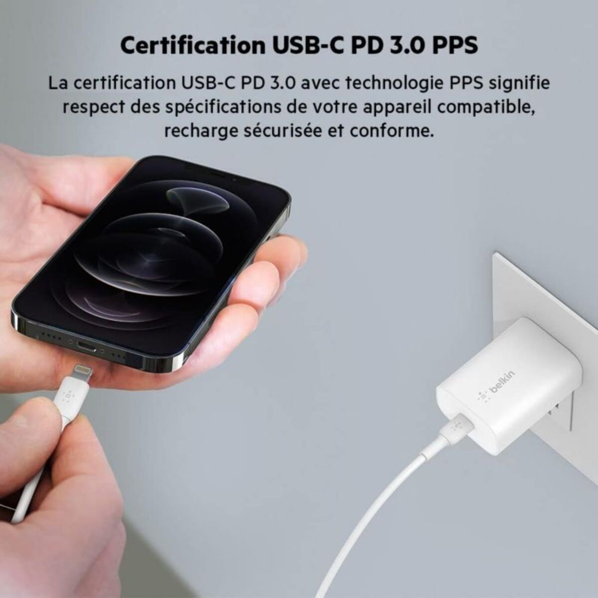 Adaptateur de voyage BELKIN 25W USB-C pour samsung et apple Blanc