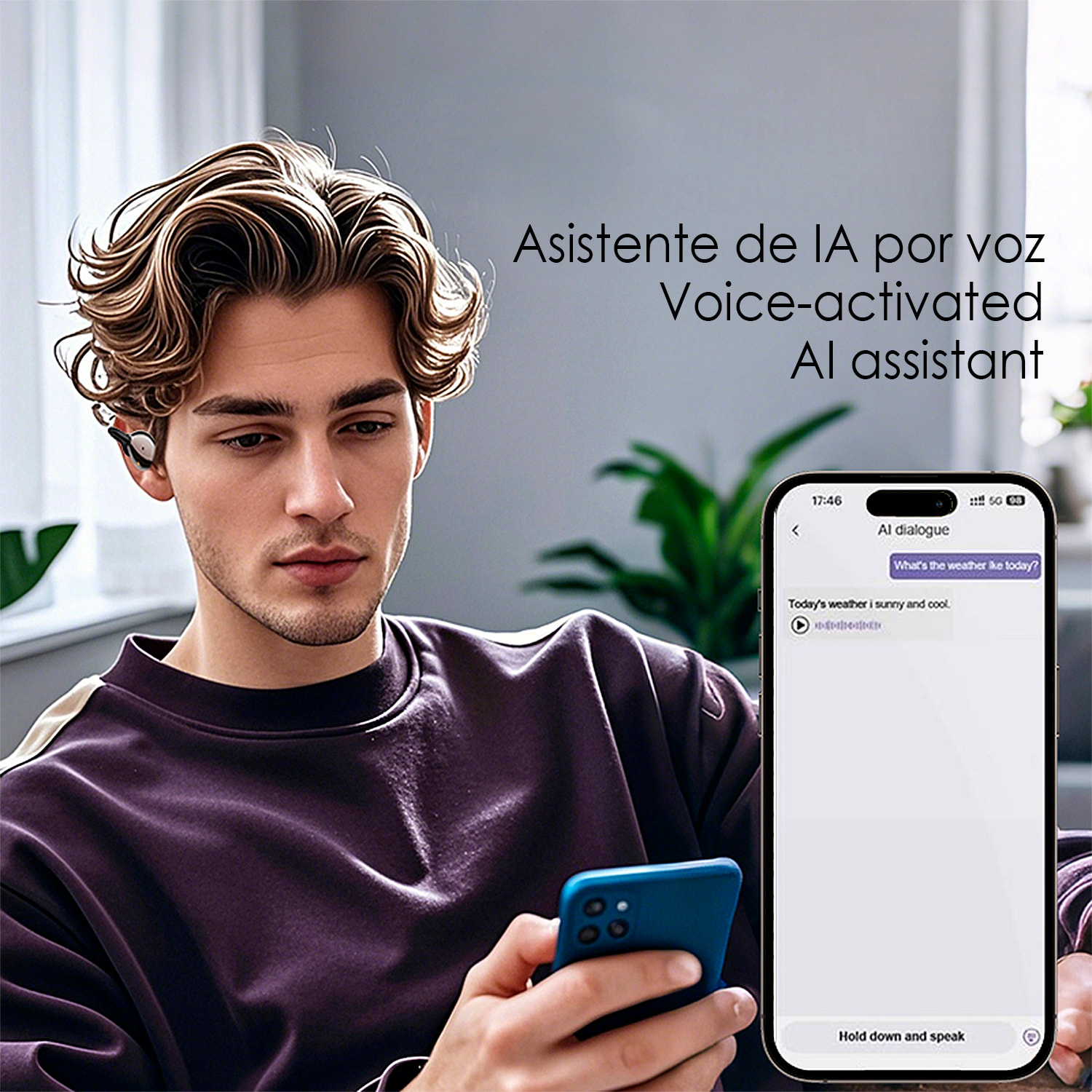 Auriculares deportivos TWS JM47. Con cancelación de ruido en llamadas, traducción de 150 idiomas en tiempo real y asistente de voz IA.